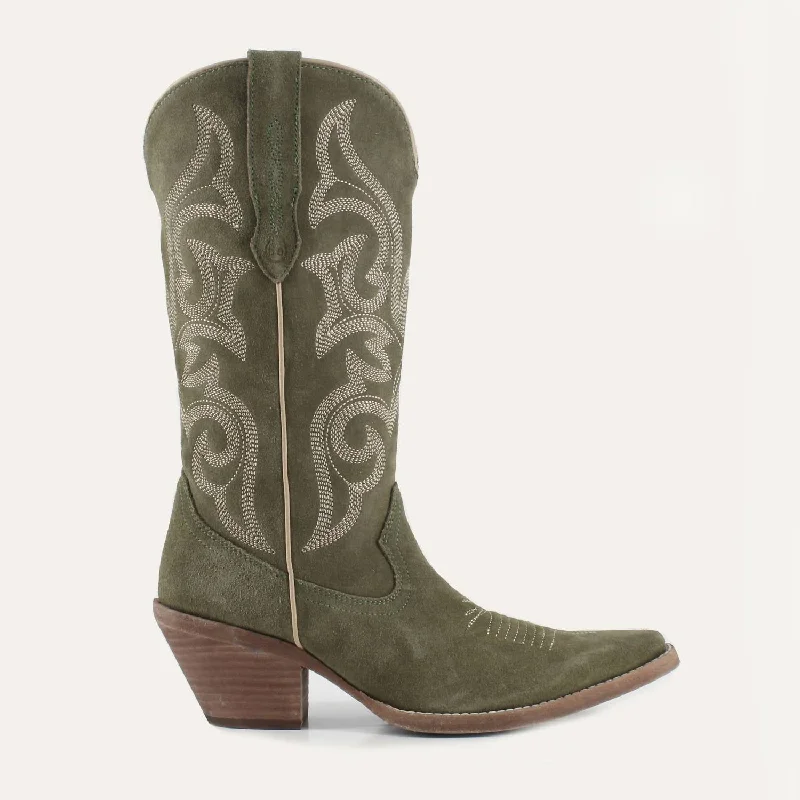 Women's Tessa Leather Cowgirl Boots In Olive