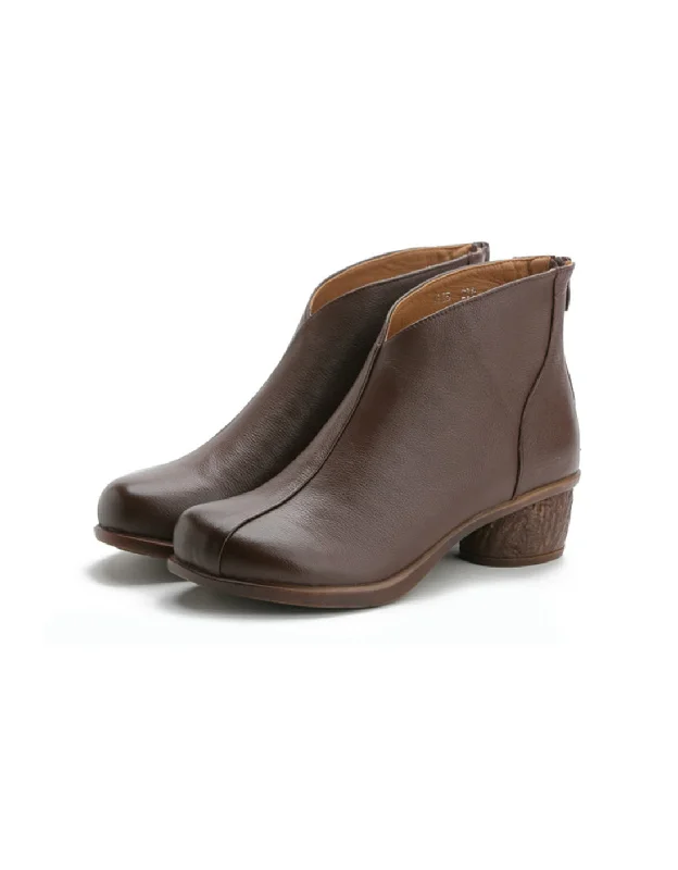 Sophisticated Street Style Offers Handmade Retro Leather V-neck Chunky Heel Boots 35-41