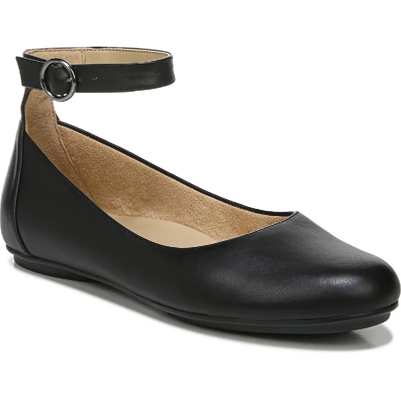 Maxwell Womens Leather Ankle Strap Ballet Flats