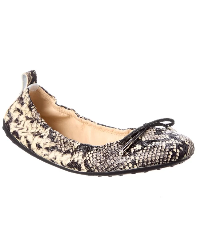 Tod's Snake-Embossed Leather Ballerina Flat