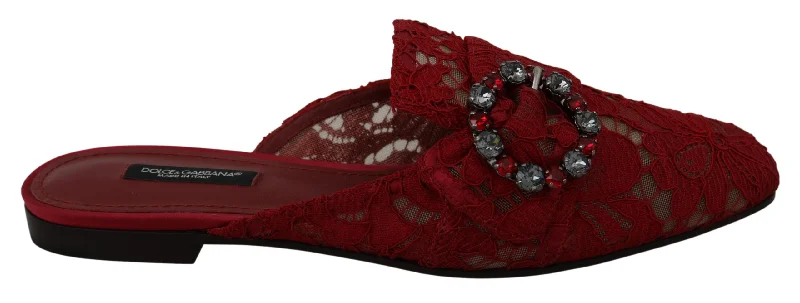 Dolce & Gabbana  Burgundy Lace Mules