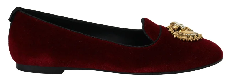 Dolce & Gabbana Bordeaux Velvet Devotion Women's Loafers