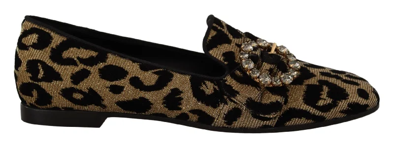 Dolce & Gabbana Elegant Leopard Crystal Gem Women's Loafers