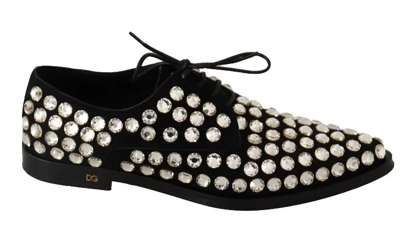 Dolce & Gabbana Elegant Crystal-Embellished Lace-Up Women's Flats