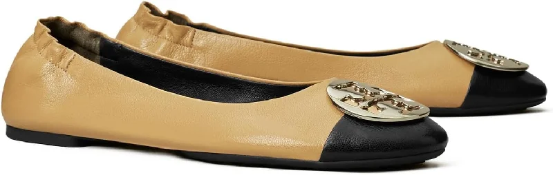 Tory Burch Women's Claire Cap-Toe Ballet Flat, Ginger Shortbread/Perfect Black