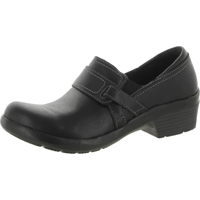 Angie Poppy Womens Leather Slip-On Clogs