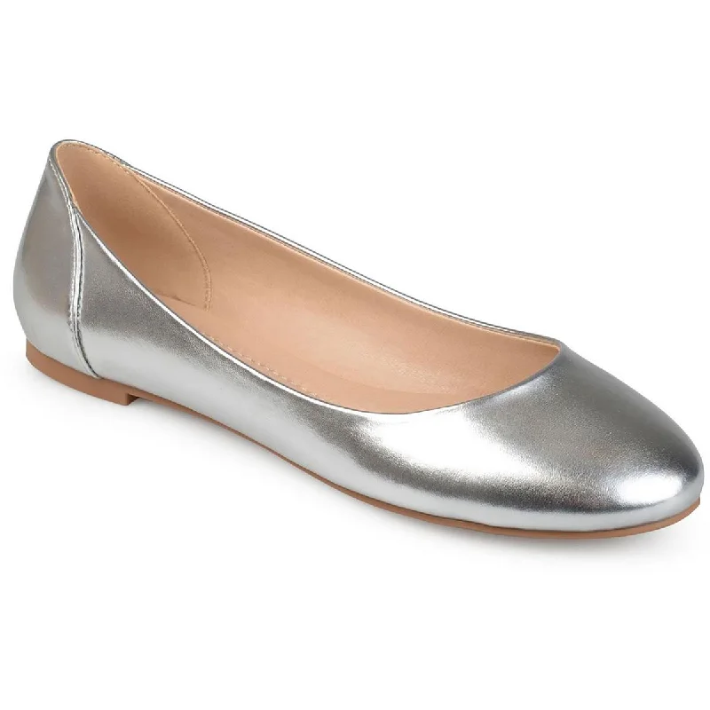 Womens Metallic Round Toe Ballet Flats