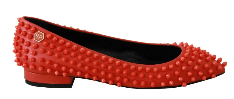 Philipp Plein  Womens Studded Ballerinas Flats Red