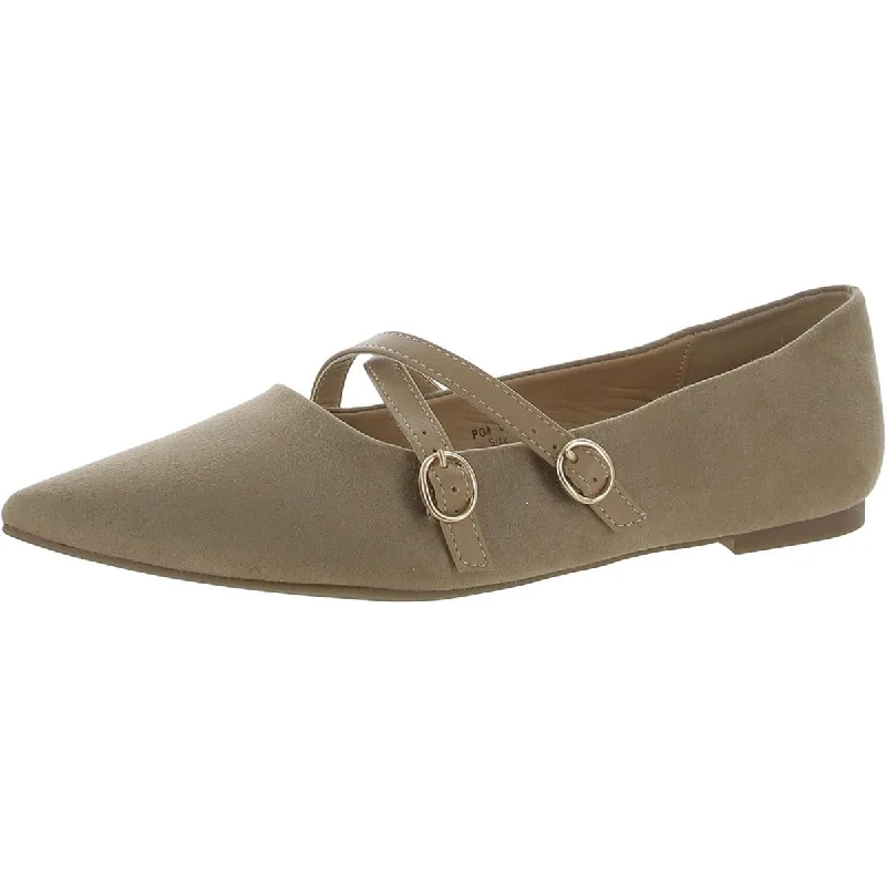 Womens Faux Suede Pointed Toe Mary Janes