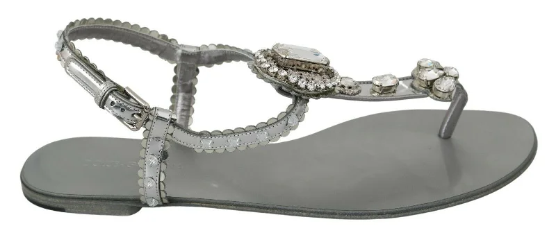 Dolce & Gabbana Elegant Silver Flats with Crystal Women's Embellishments