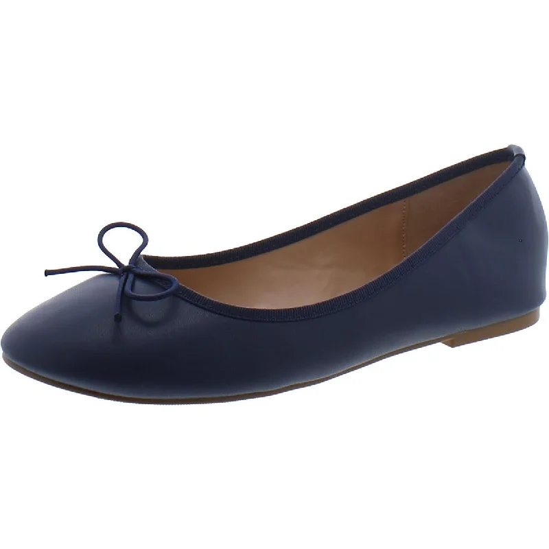 Womens Bow Faux Leather Ballet Flats