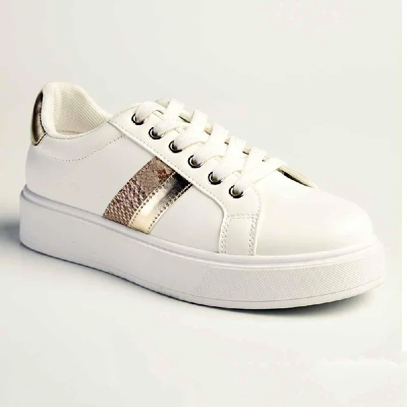 Madison Lace-Up Fashion Sneaker - White/Gold